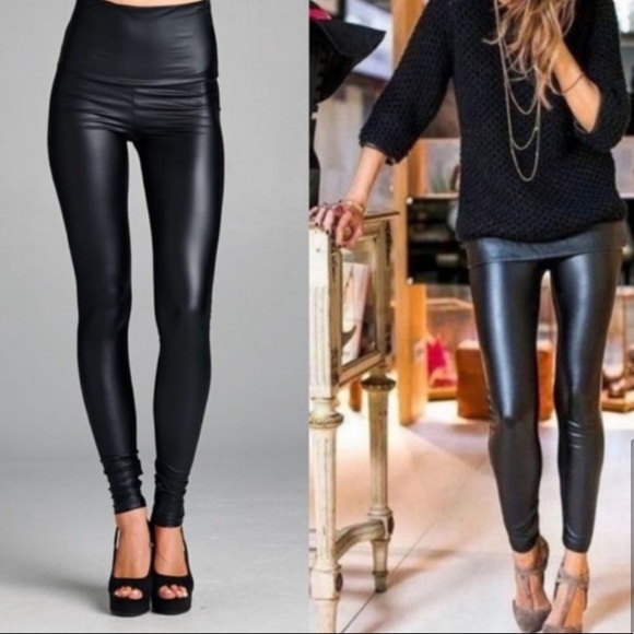 💋FIRM💋LAST (S) - Slick Black Faux Leather Leggings - Picture 3 of 5